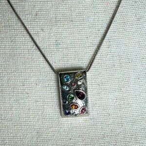 Brighton Bejeweled Necklace Colorful Pendant with Crystals Silver Plated 18"